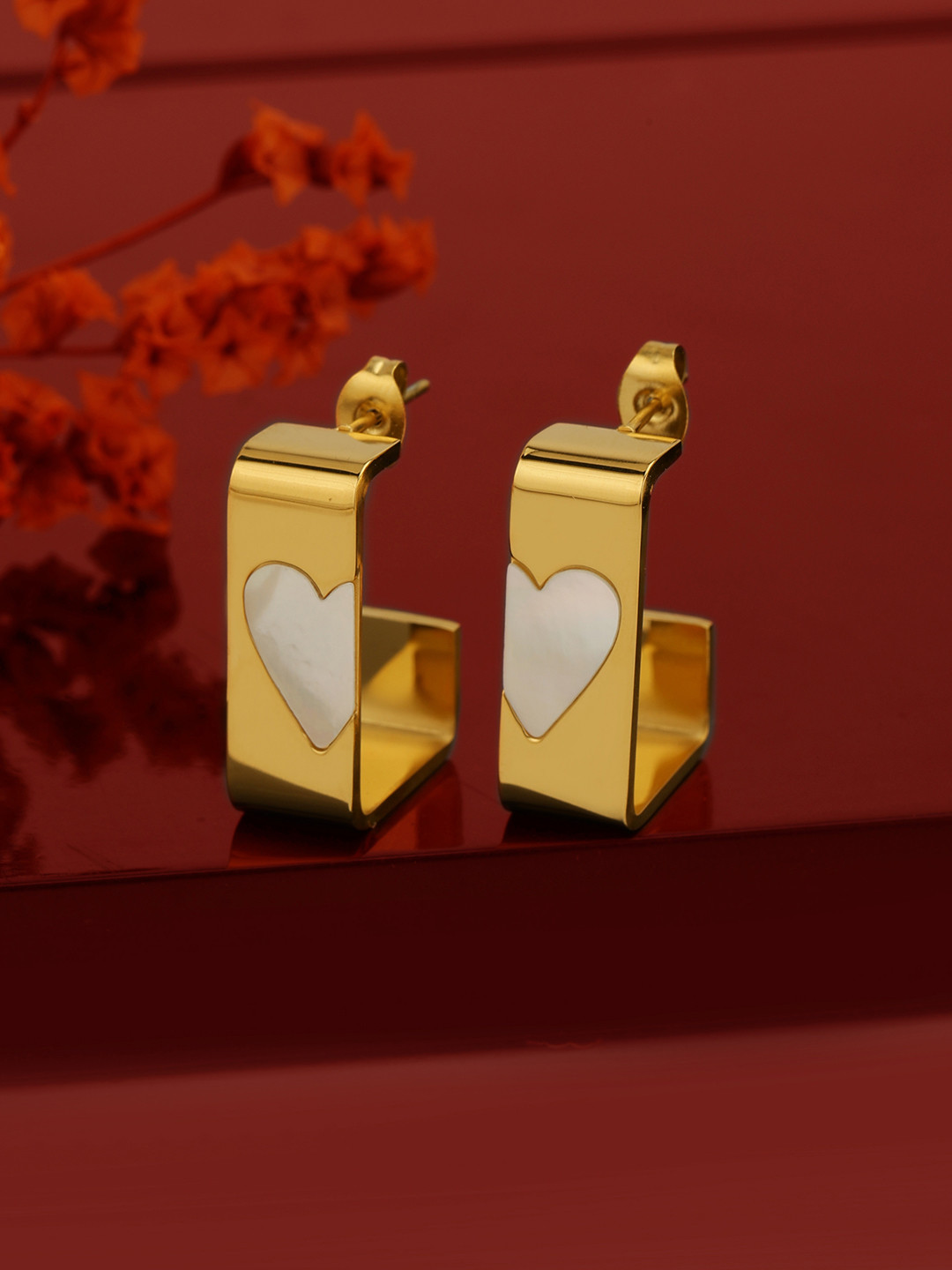 Carlton London Gold Plated Half Hoop Earring with enamel Heart