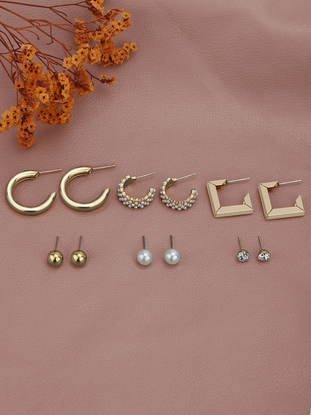 Carlton London Set of 6 Gold Plated Contemporary Stud & Hoop Multipack Earring Set