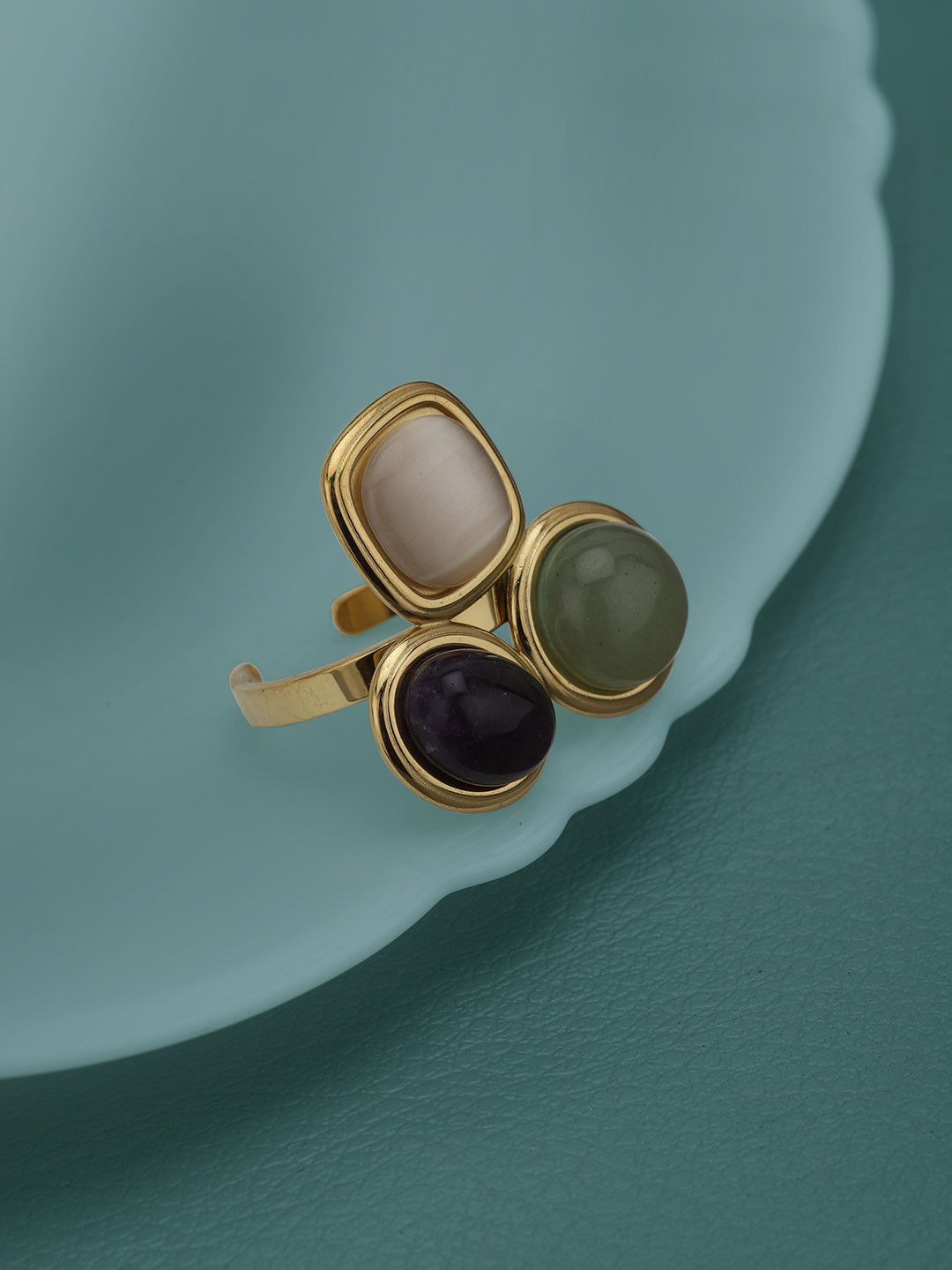 Carlton London Gold Plated Colourful Stone Fancy Adjustable Ring