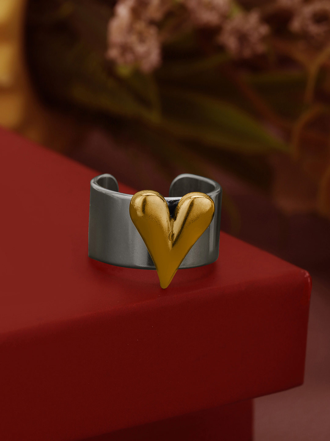 Carlton London Silver and Gold Plated Heart Cuff Adjustable Ring
