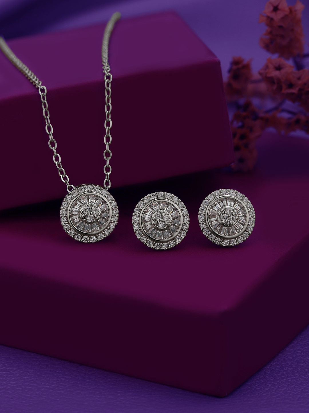 Carlton London Silver Plated CZ Spiral Necklace and Earring Set