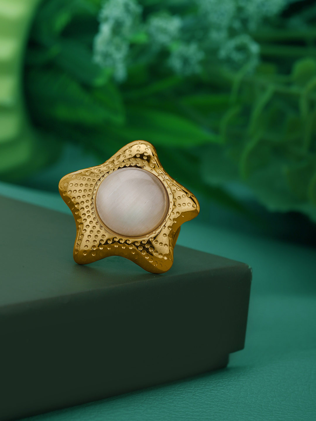 Carlton London Gold Plated White Pearl Star Bold Adjustable Ring