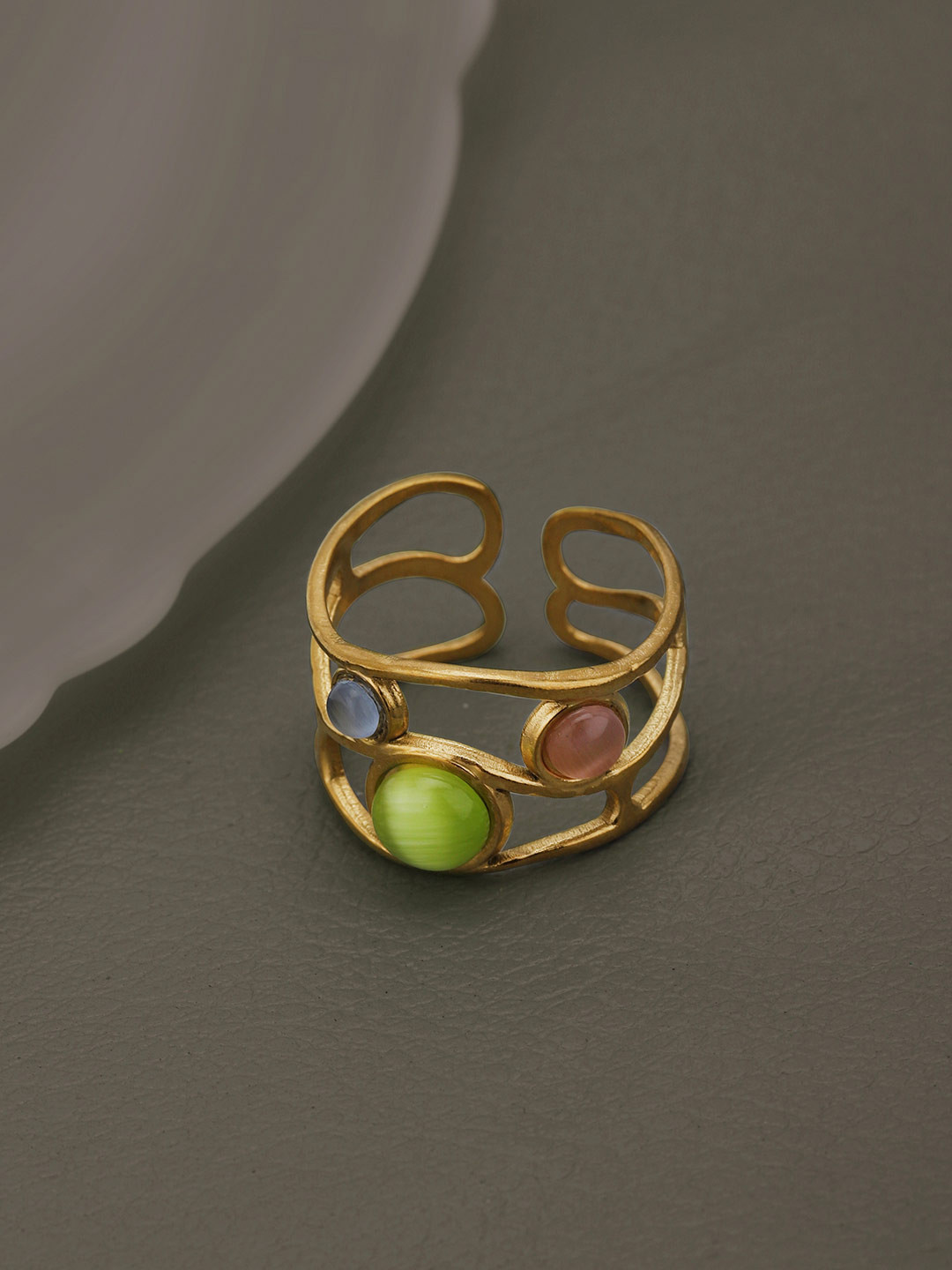Carlton London Gold Plated Colourful Stone Fancy Adjustable Ring