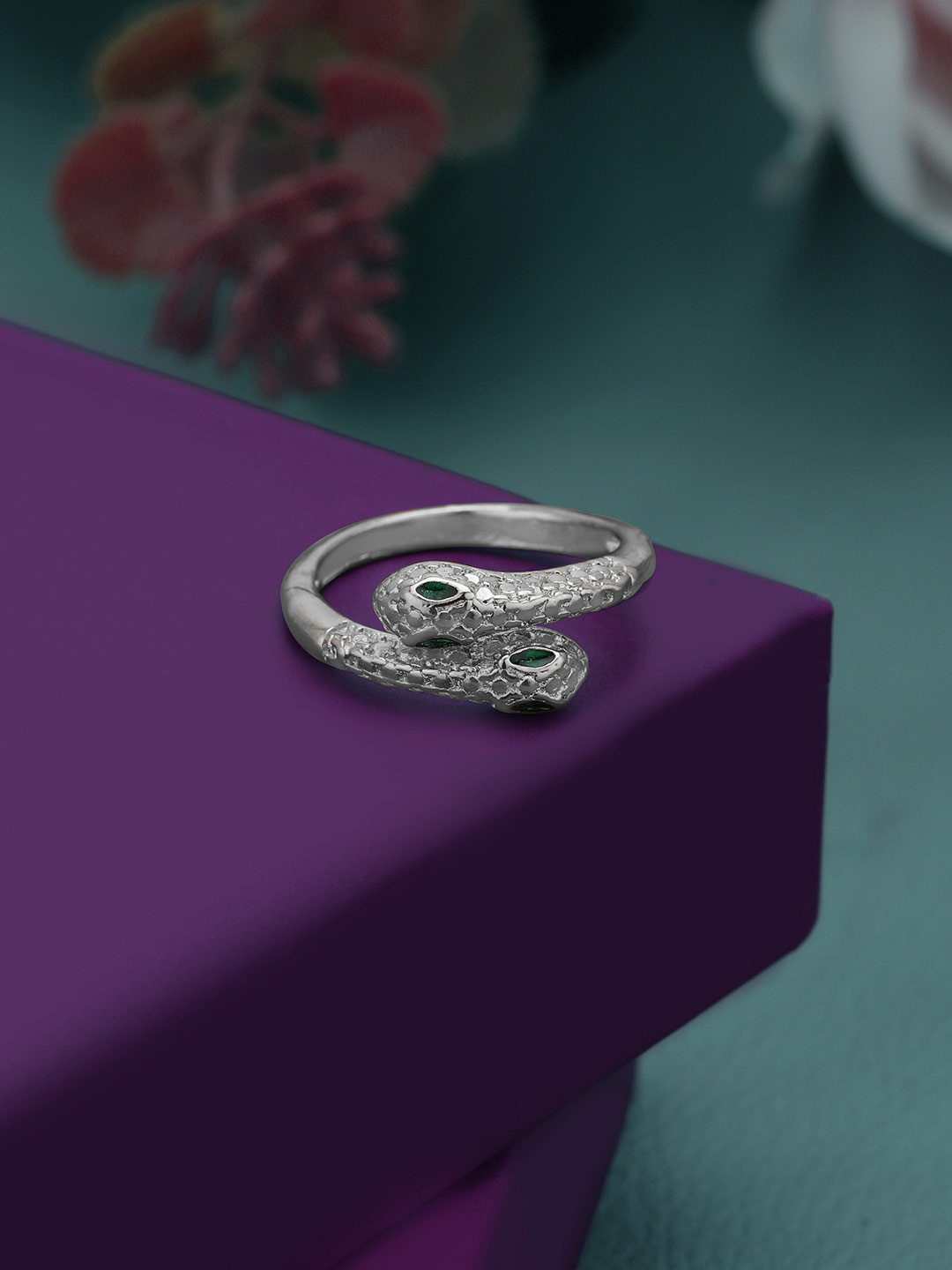 Carlton London Silver Plated CZ Adjustable Snake Ring