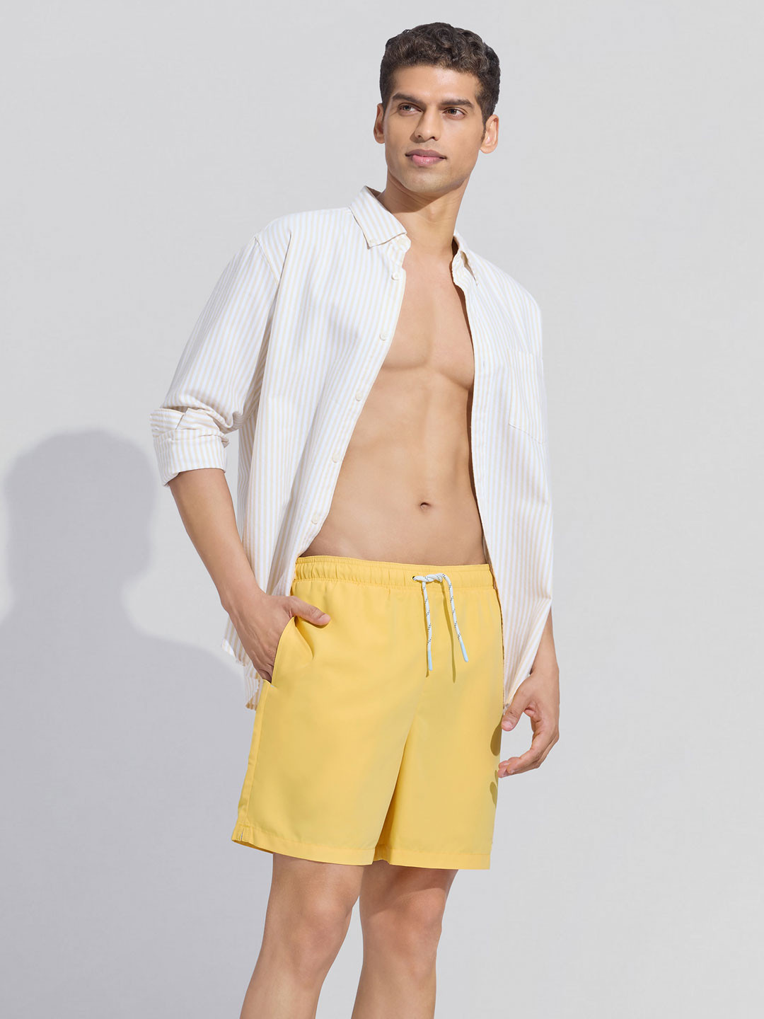 XYXX Men's Solid Aqua Butter Yellow Regular Fit Quick Dry Swim Shorts