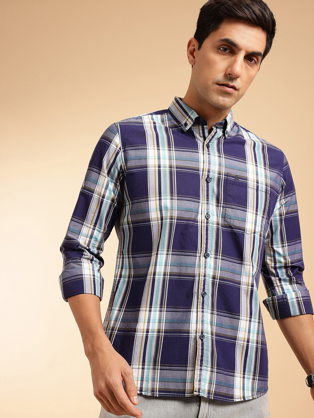 French Connection Windowpane Checks Slim Fit Shirt