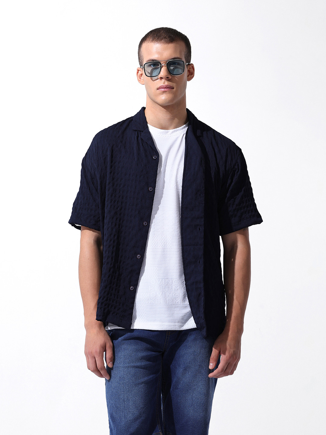 The Indian Garage Co Men Relaxed Fit Self Design Resort Wear Shirt