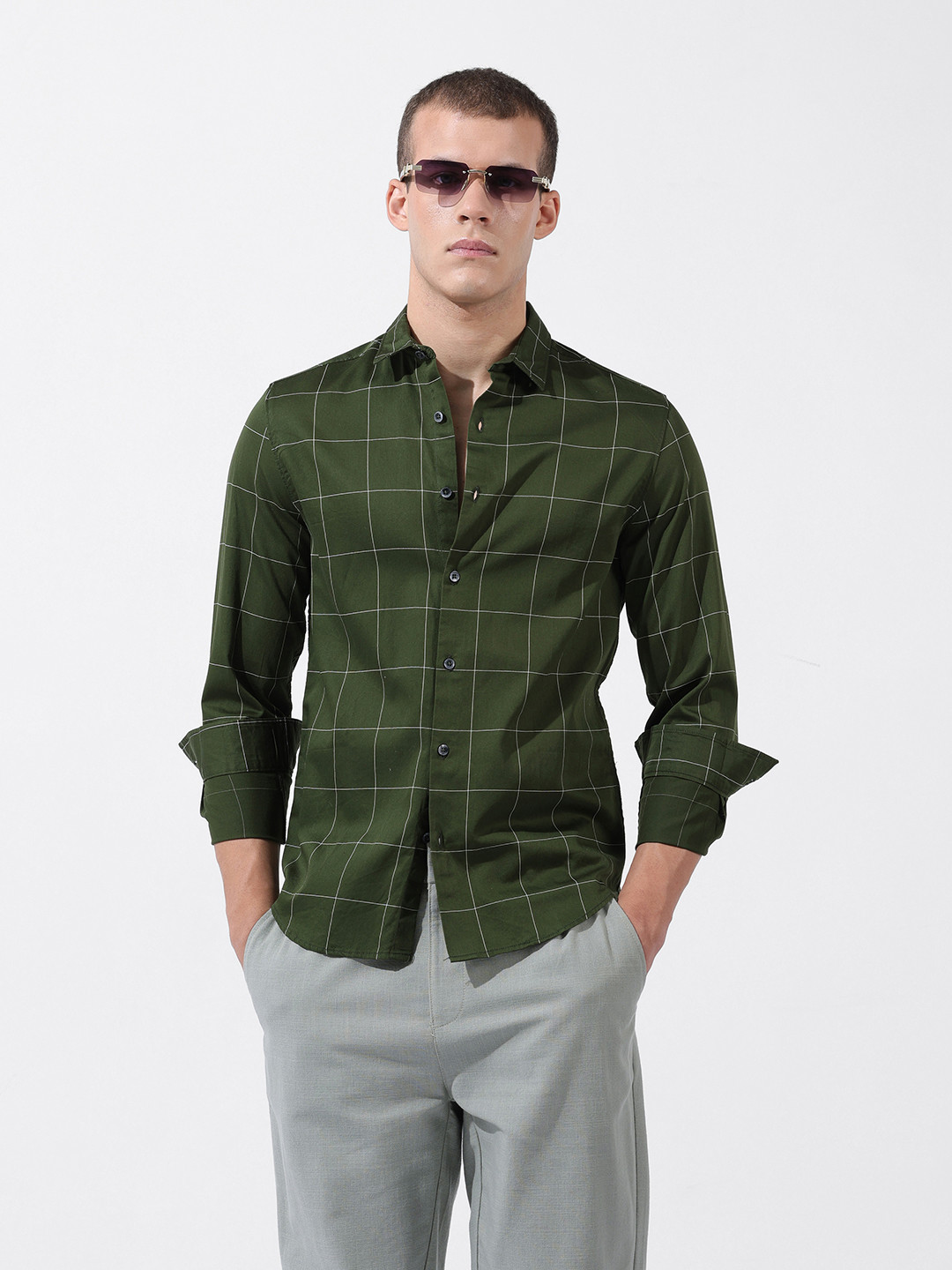 The Indian Garage Co Men Slim Fit Checkered Party Shirt