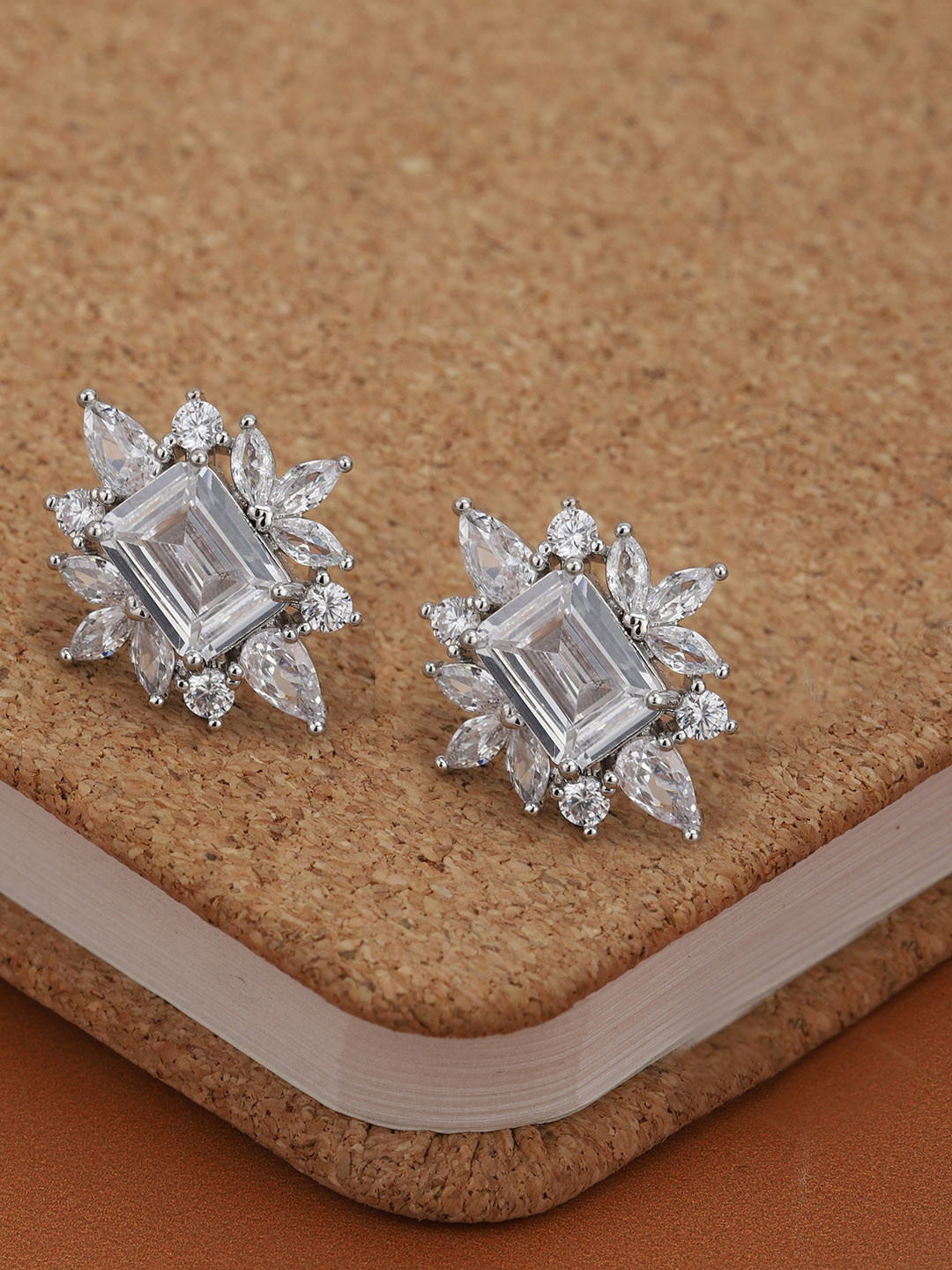 Carlton London Silver Plated CZ Burst Star Bold Stud Earring