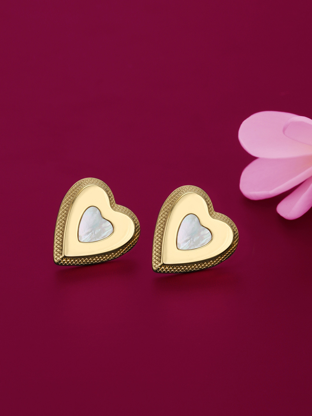 Gold Plated Mother of Pearl Heart Bold Stud Earring