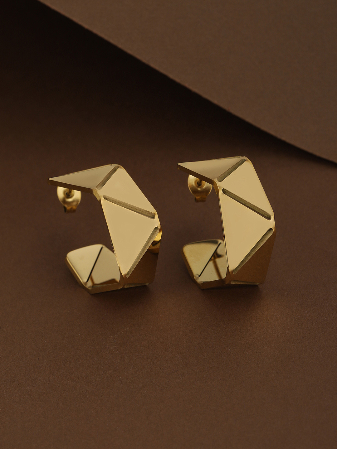 Gold Plated Hexagons Fancy Half Hoop Earring