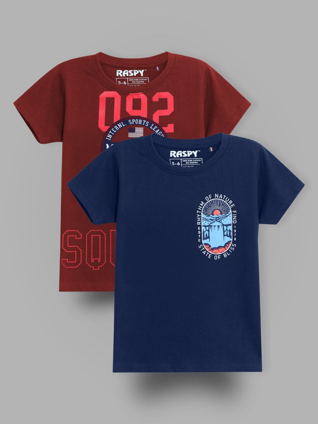 RASPY Boys Pack Of 2 Typography Printed Round Neck Pure Cotton Regular Fit T-Shirts