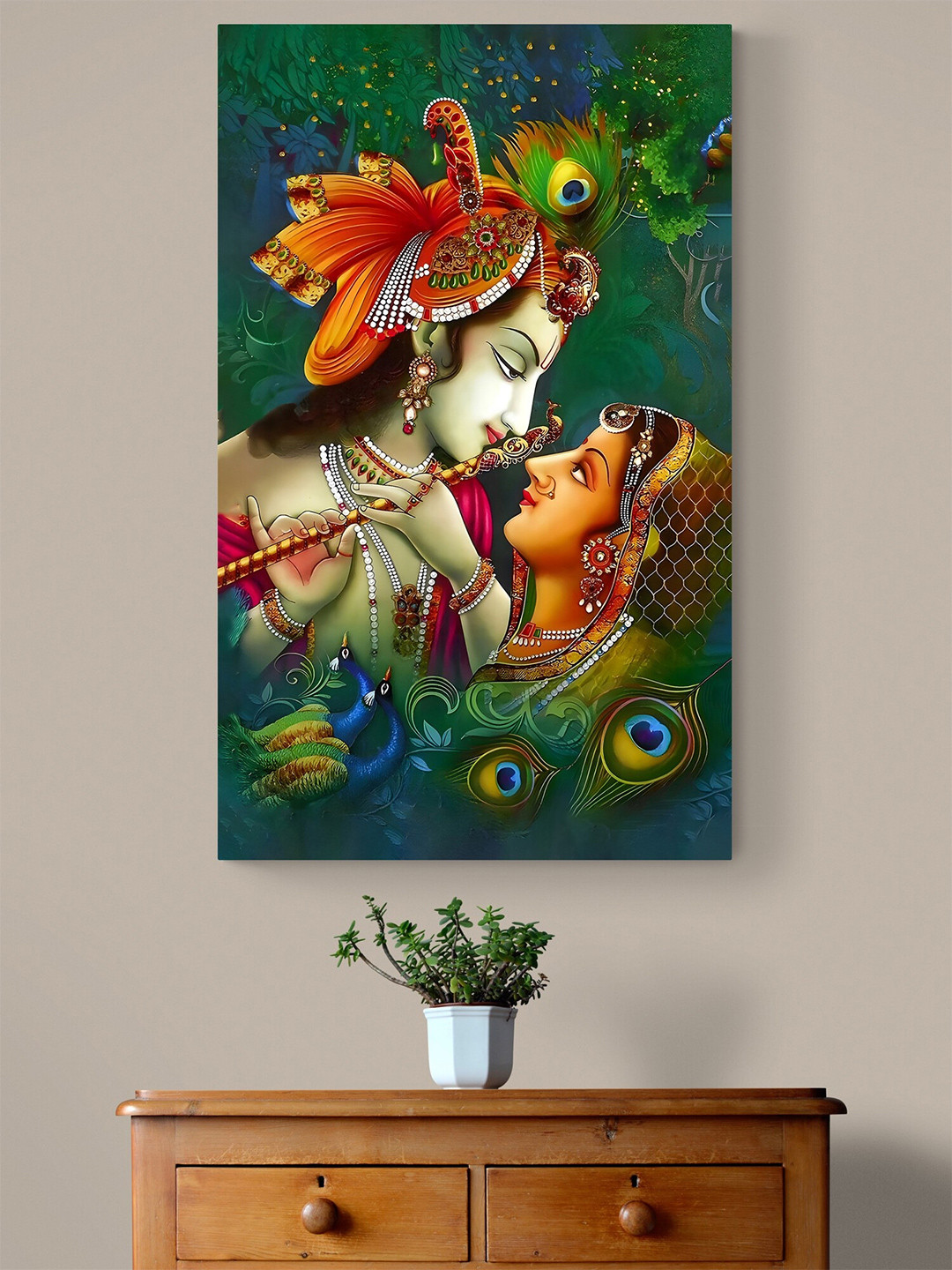 Tushaco Handicrafts Radha Krishna Stretched Canvas Wrapped Wall Painting