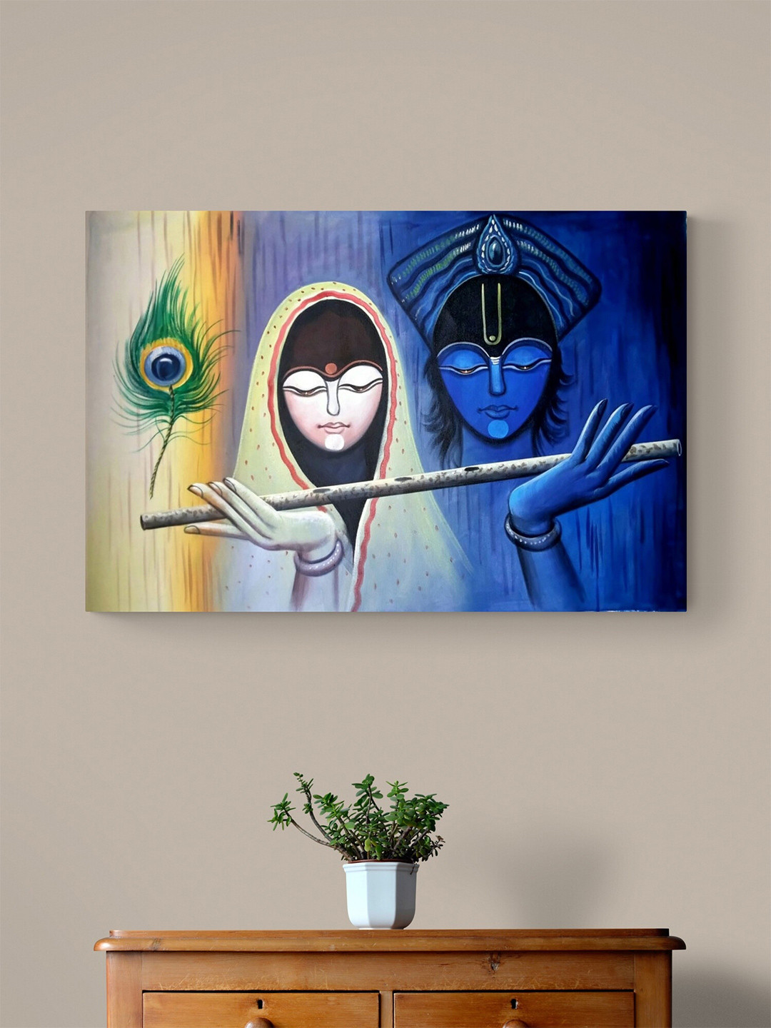 Tushaco Handicrafts Radha Krishna Canvas Wall Rectangle Paintings Wall Art - 19 x 12In