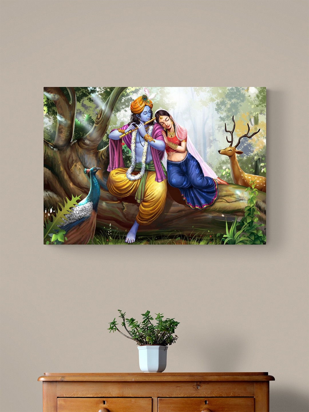 Tushaco Handicrafts Radha Krishna Canvas Wall Rectangle Paintings Wall Art -19 x 12 In