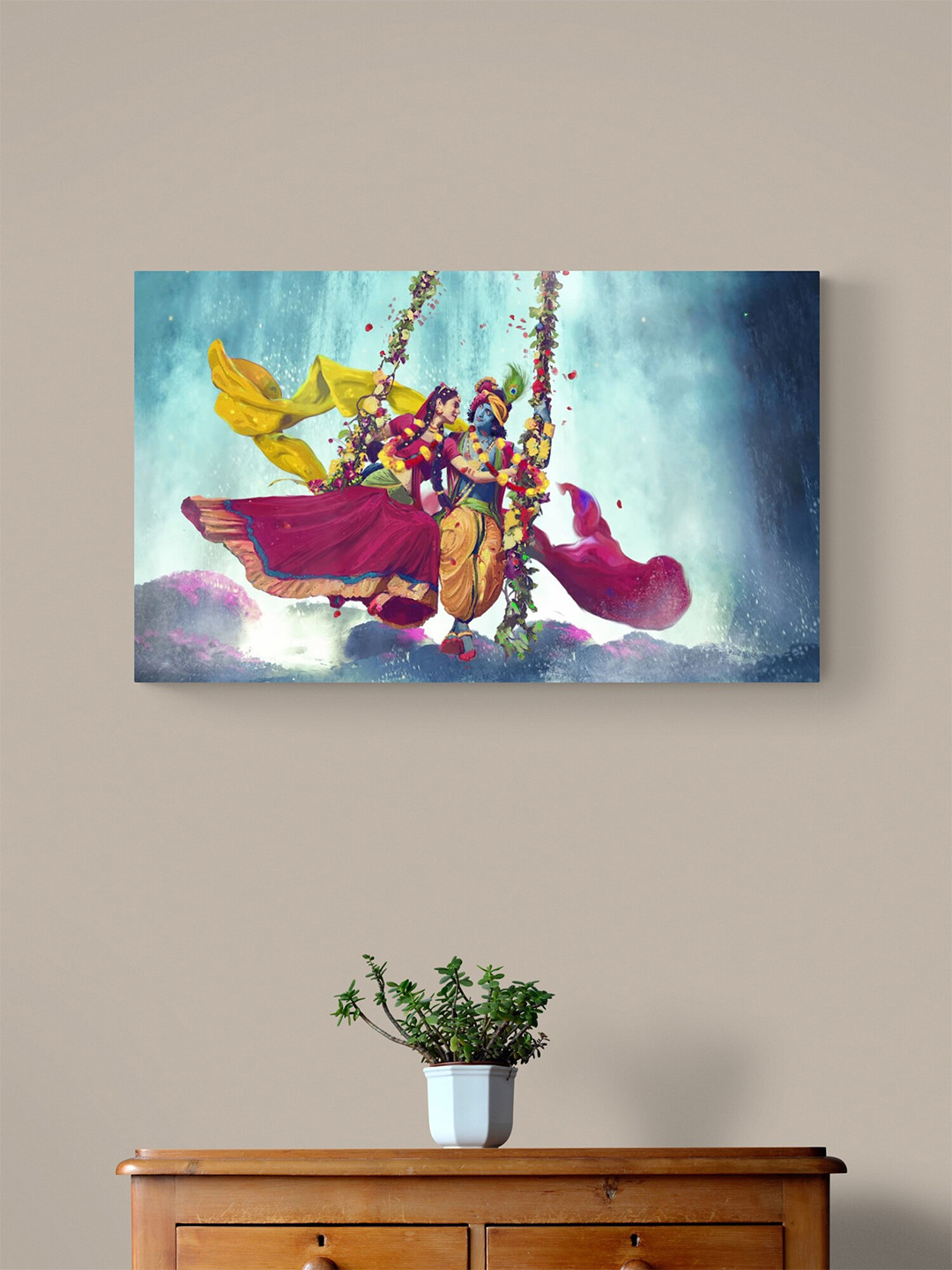 Tushaco Handicrafts Radha Krishna Stretched Canvas Wrapped Wall Painting