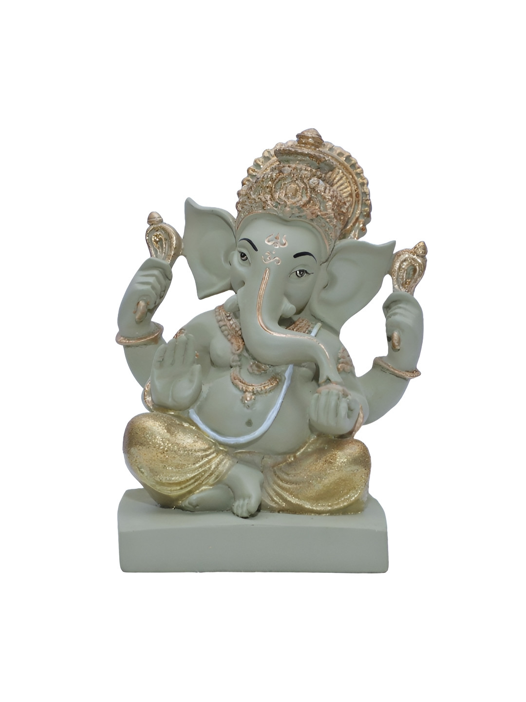 Ashnam Lord Ganesha Olive Polyresin Natural Prayer Room Small Showpiece - 4.5 Inches