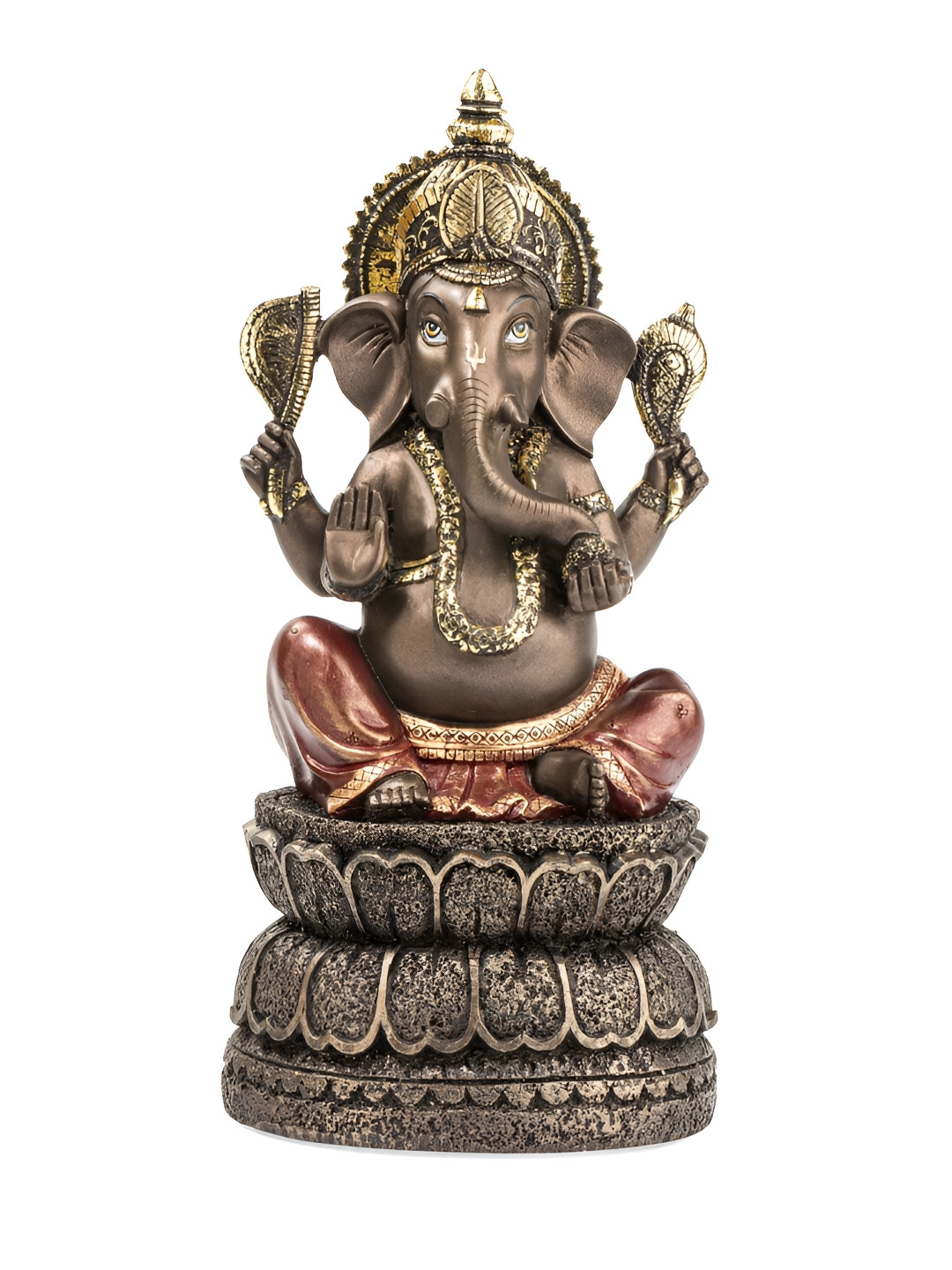Ashnam Lord Ganesha with Lotus Brown Polyresin Natural Prayer Room Small Showpiece - 5.4 Inches