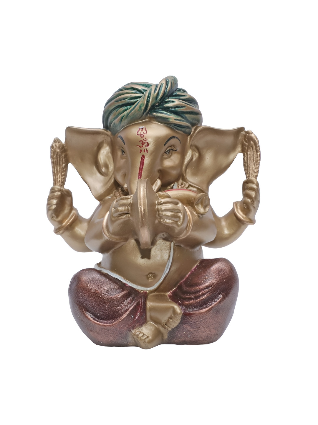 Ashnam Pagadi Manjira Music Lord Ganesha Brown Polyresin Natural Prayer Room Music Small Showpiece - 4.8 Inches