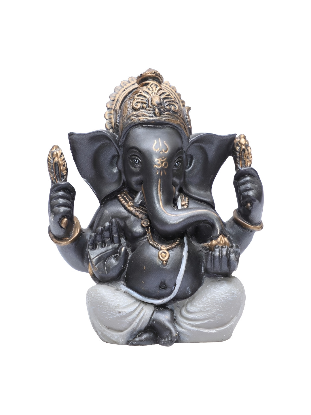 Ashnam Crown Blessing Lord Ganesha Grey Polyresin Matte Prayer Room Small Showpiece - 2.9 Inches