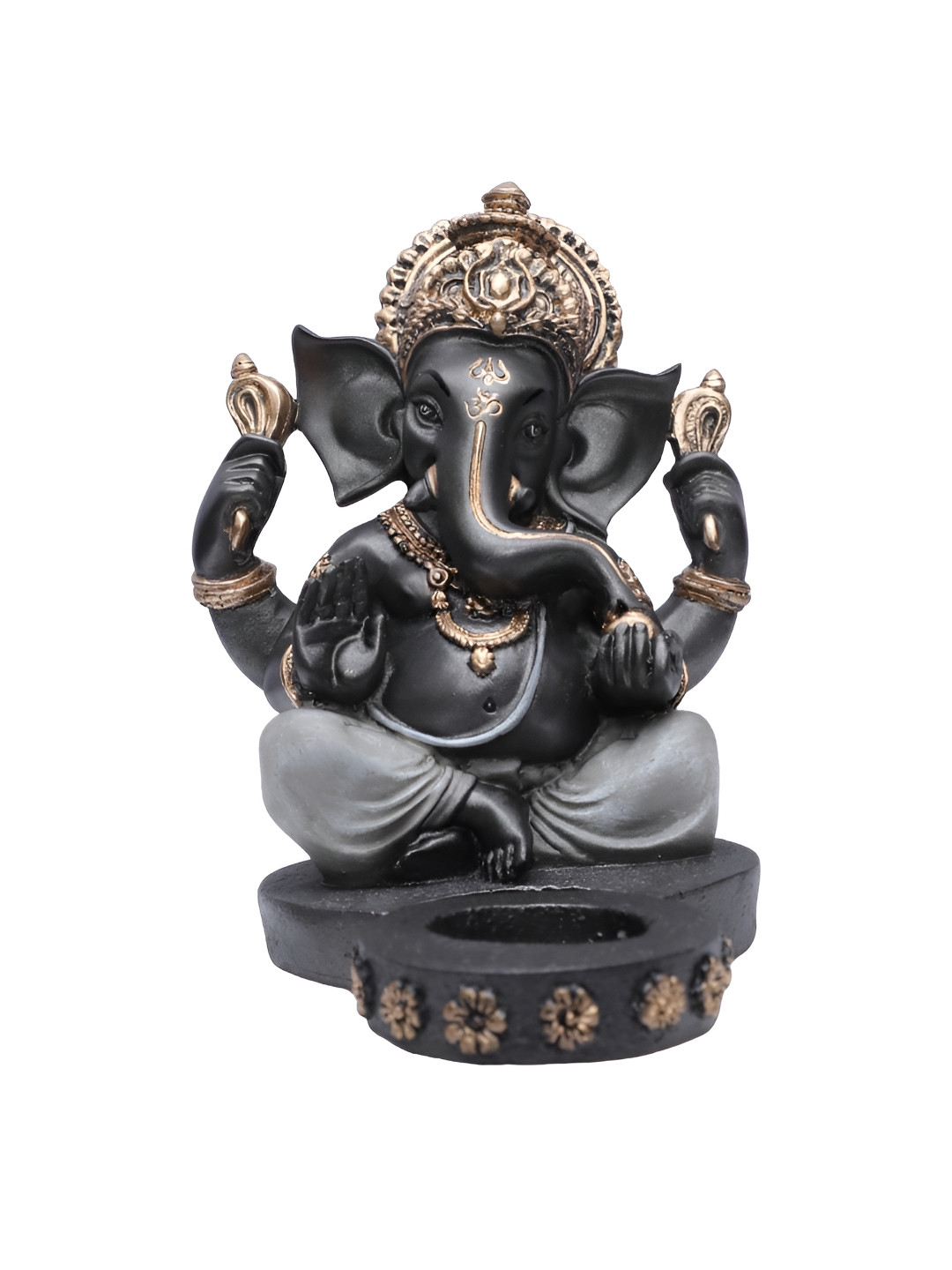 Ashnam Lord Ganesha Grey Polyresin Natural Living Room Lights Small Showpiece - 6.9 Inches