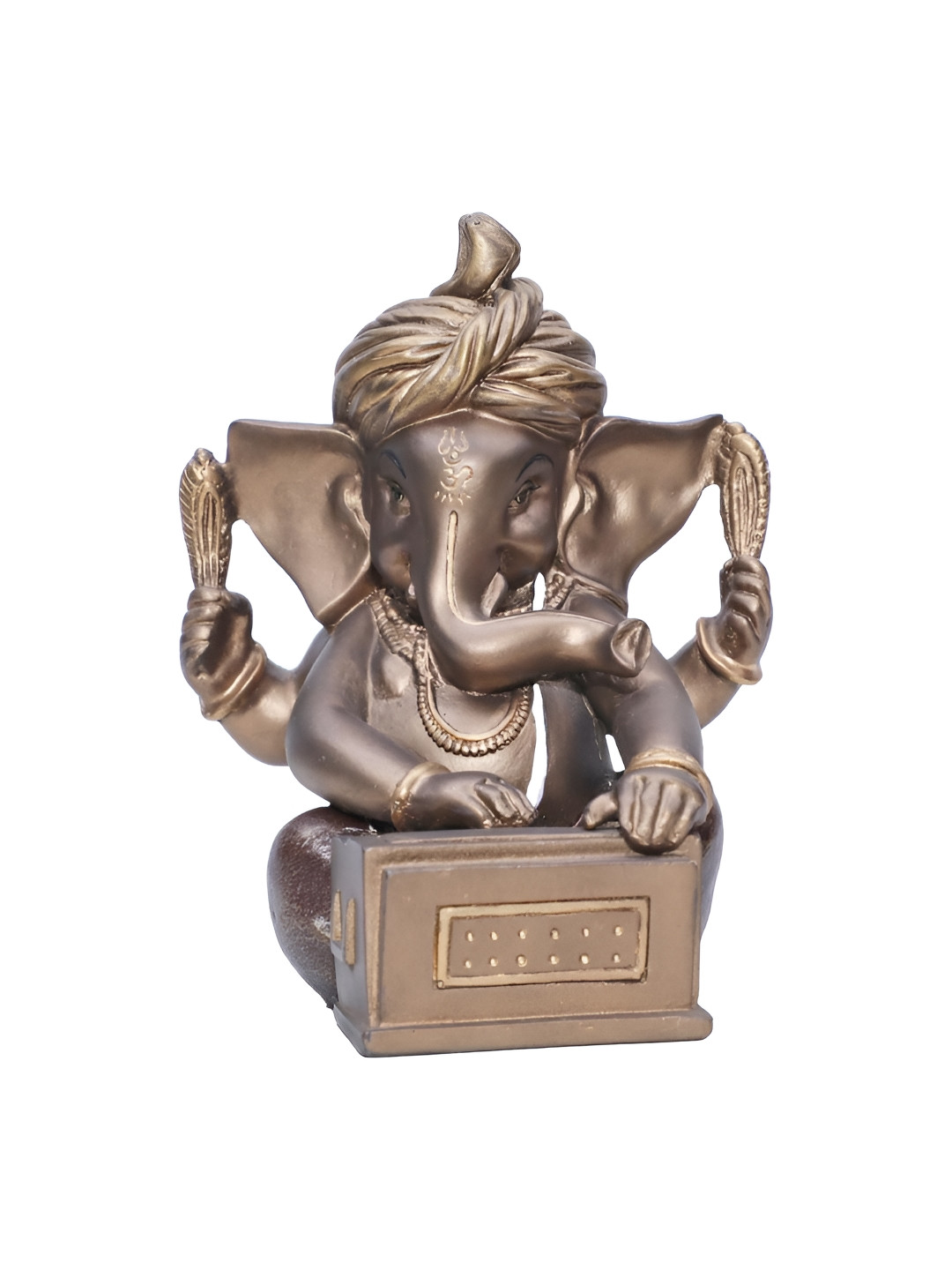 Ashnam Pagadi Harmonium Music Lord Ganesha Brown Polyresin Matte Prayer Room Music Small Showpiece - 5.1 Inches