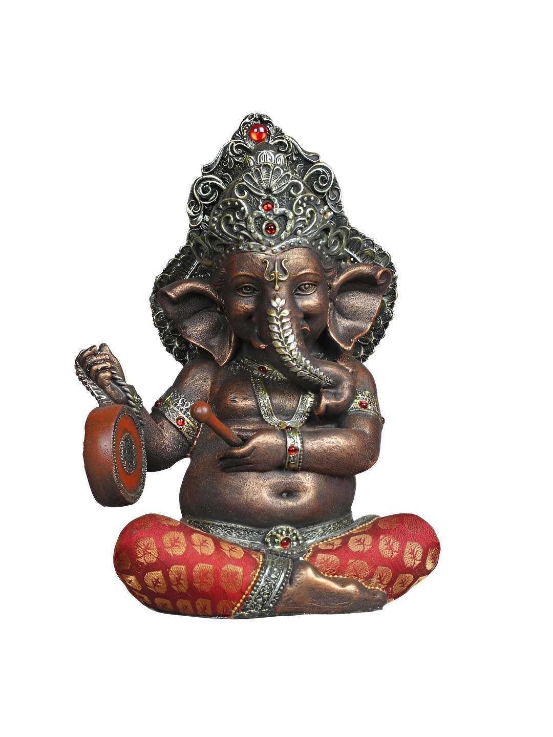 Ashnam Lord Ganesha Grey Polyresin Natural Prayer Room Music Small Showpiece - 8.3 Inches