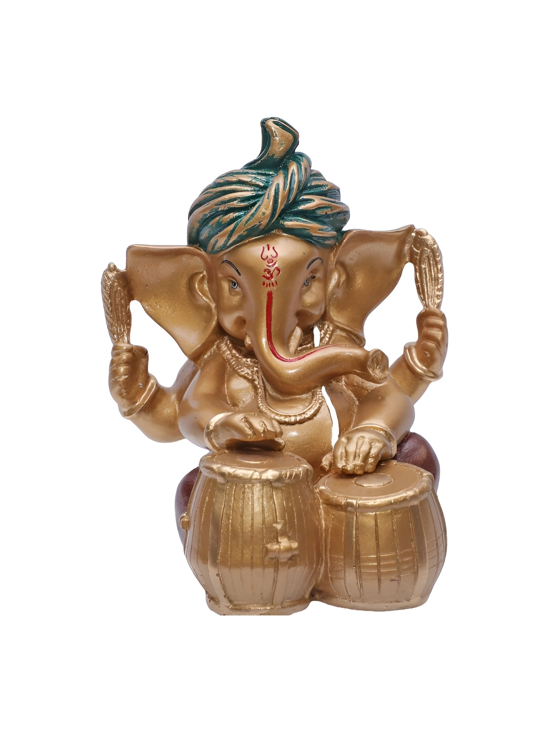 Ashnam Pagadi Tabla Music Lord Ganesha Gold Polyresin Metallic Prayer Room Small Showpiece - 5.6 Inches
