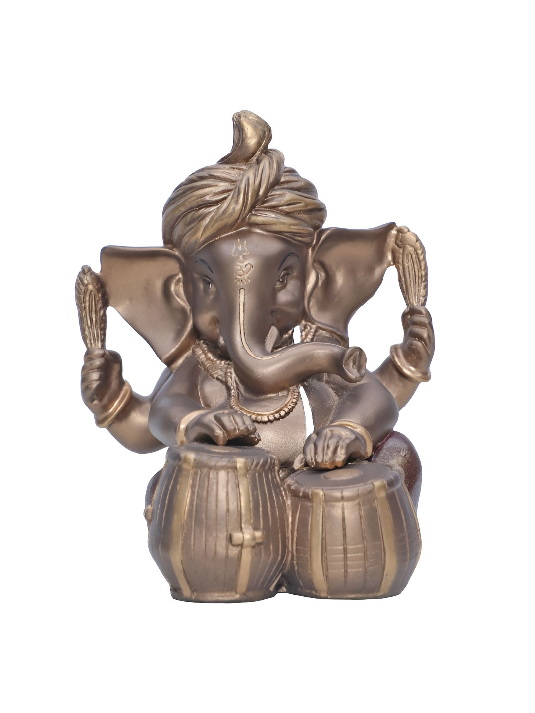 Ashnam Pagadi Tabla Music Lord Ganesha Red Polyresin Natural Prayer Room Music Small Showpiece - 6.7 Inches