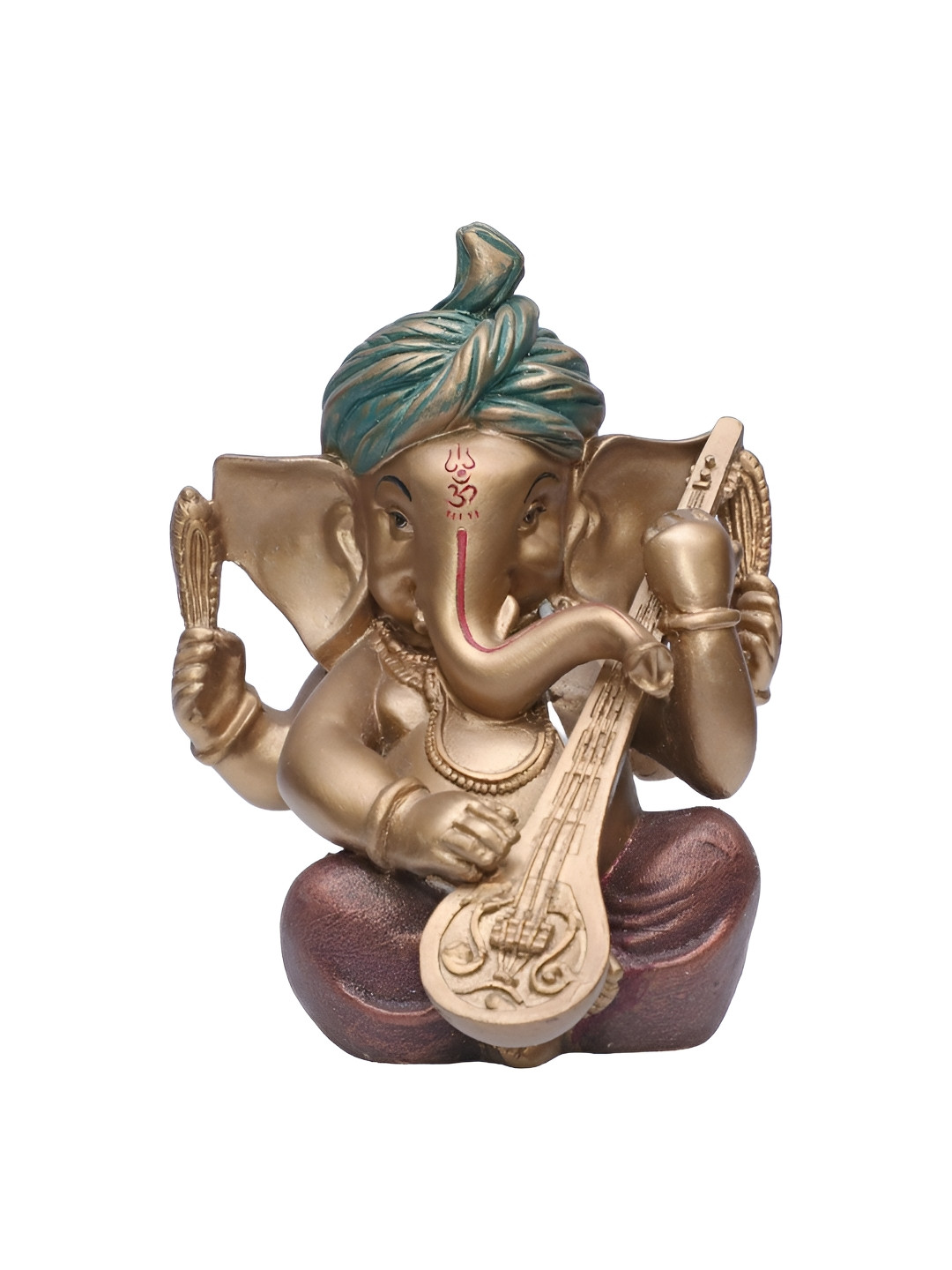Ashnam Pagadi Sitar Music Lord Ganesha Brown Polyresin Matte Prayer Room Music Small Showpiece - 5.1 Inches