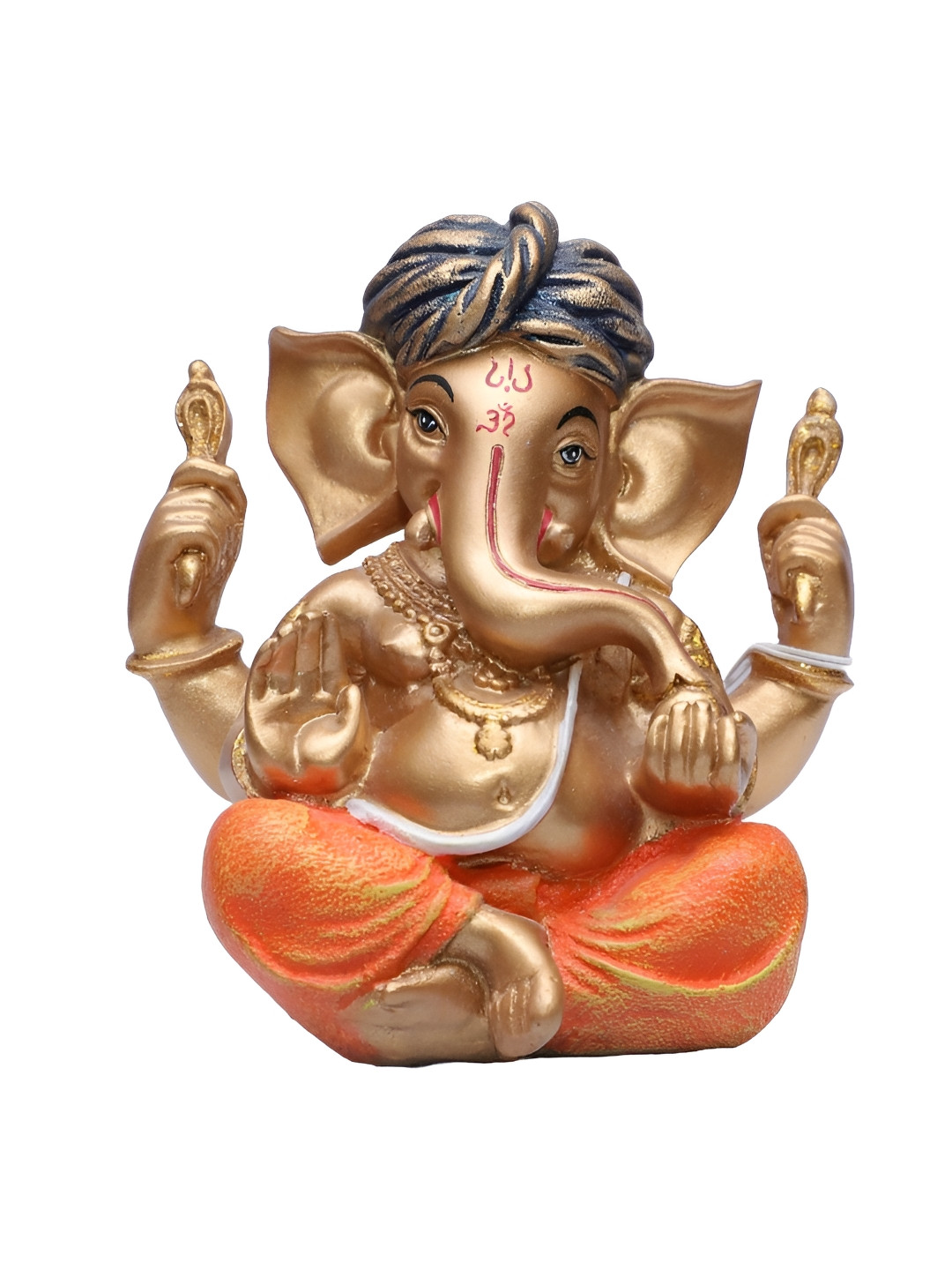 Ashnam Blessing Lord Ganesha Orange Polyresin Glossy Prayer Room Small Showpiece - 3.3 Inches