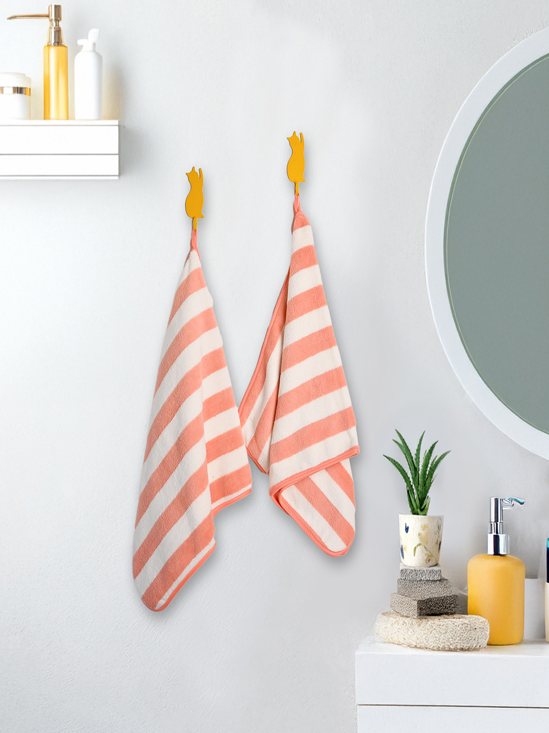 MARKET99 2Pcs Pink & White Stripe Hand Towels