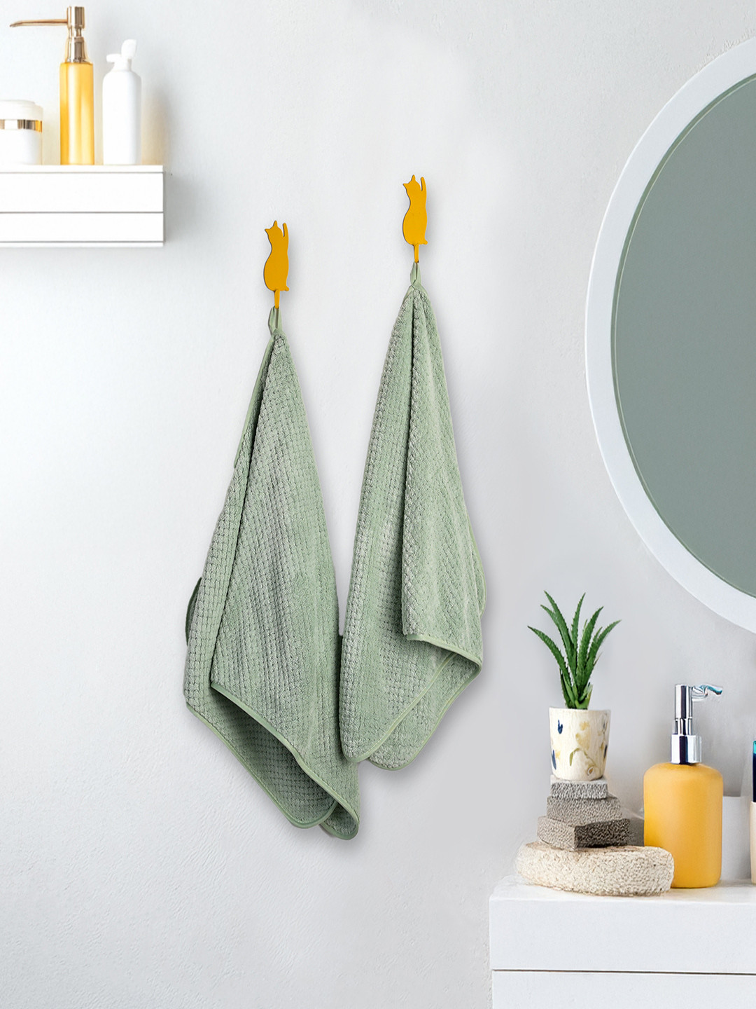 MARKET99 2Pcs Mint Green Plain Hand Towels