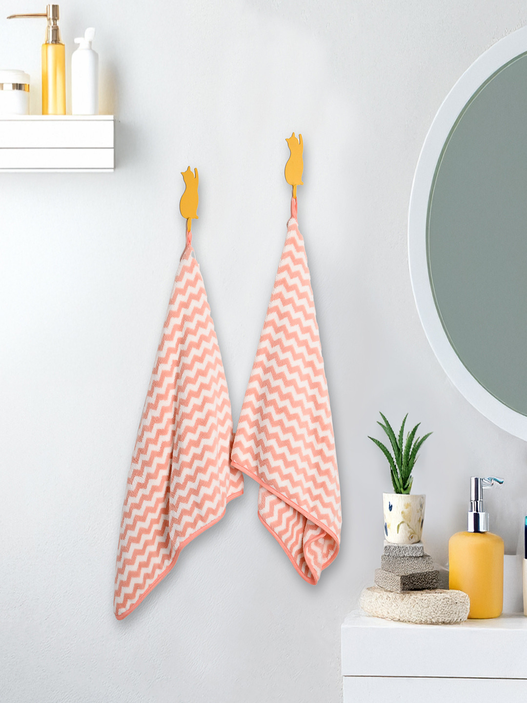 MARKET99 2Pcs Pink & White Striped Hand Towels