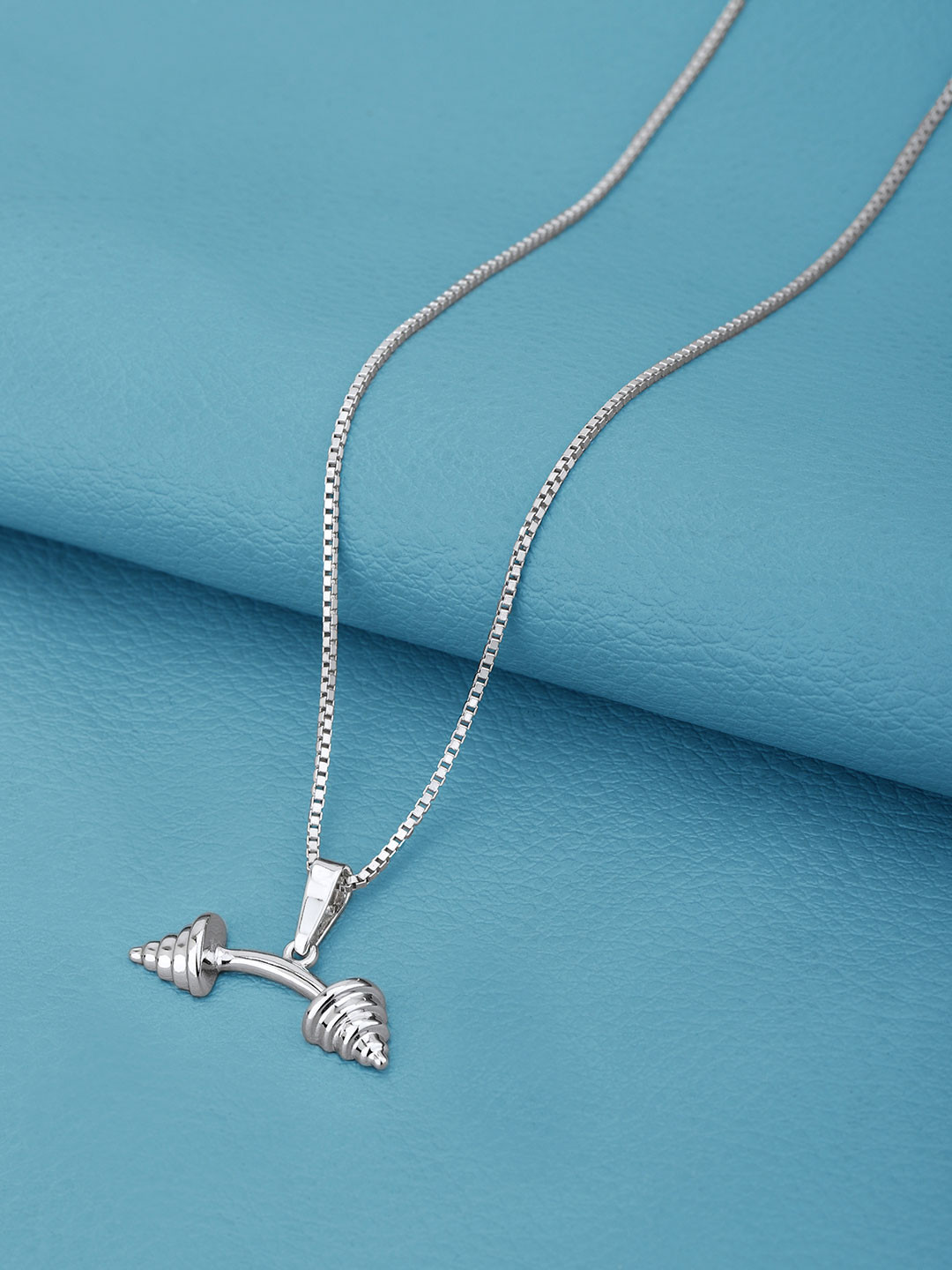 Silver Plated Dumbbell Pendant and Chain