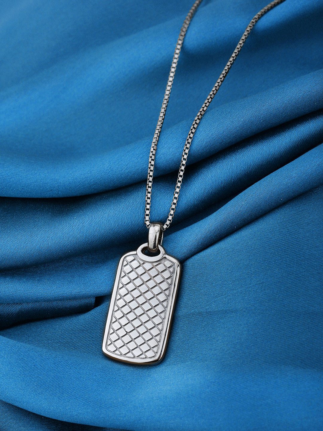 Silver Plated Oxidised Dog Tag Pendant and Chain