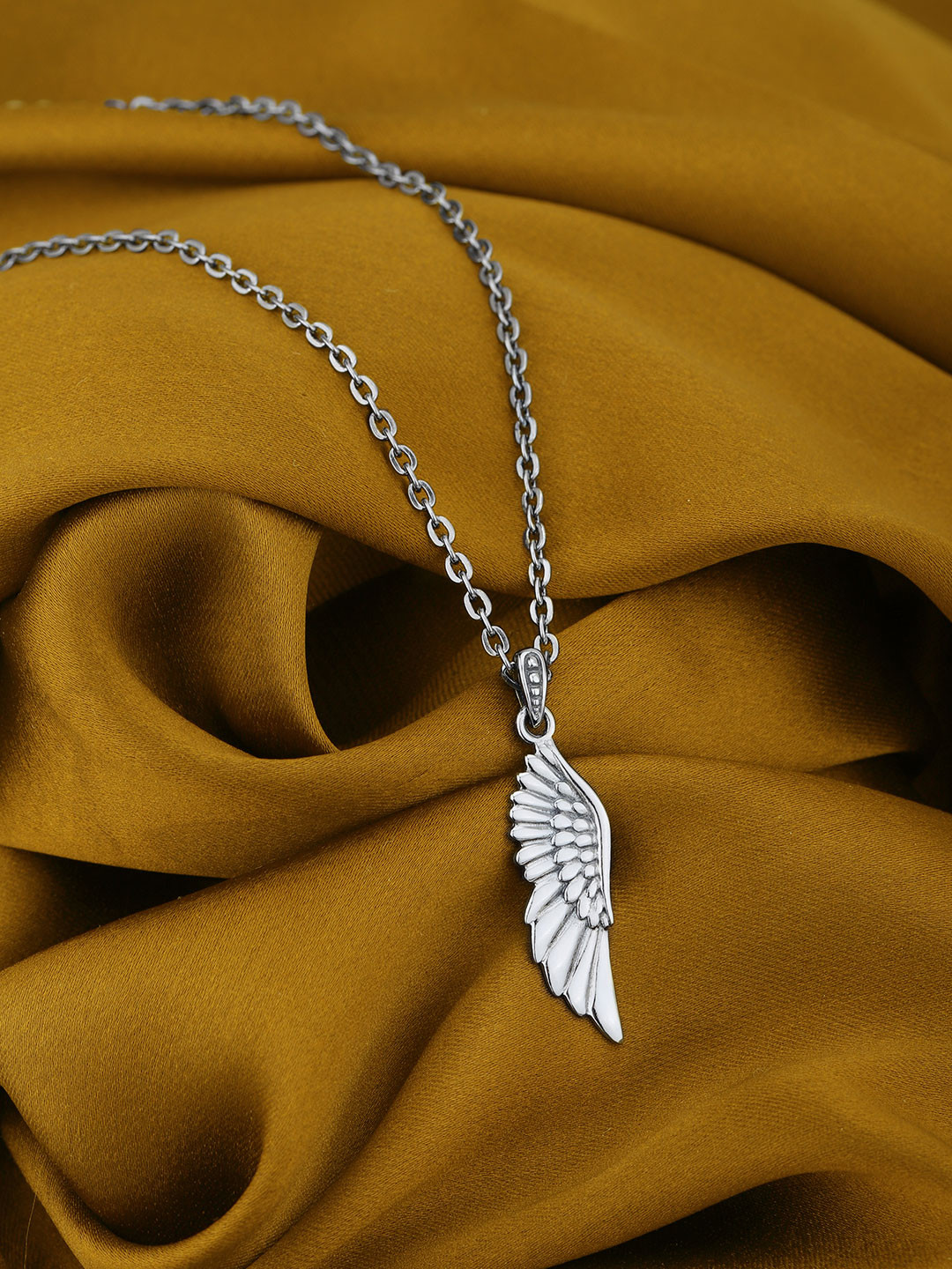 Silver Plated Oxidised Angel Wing Pendant and Chain