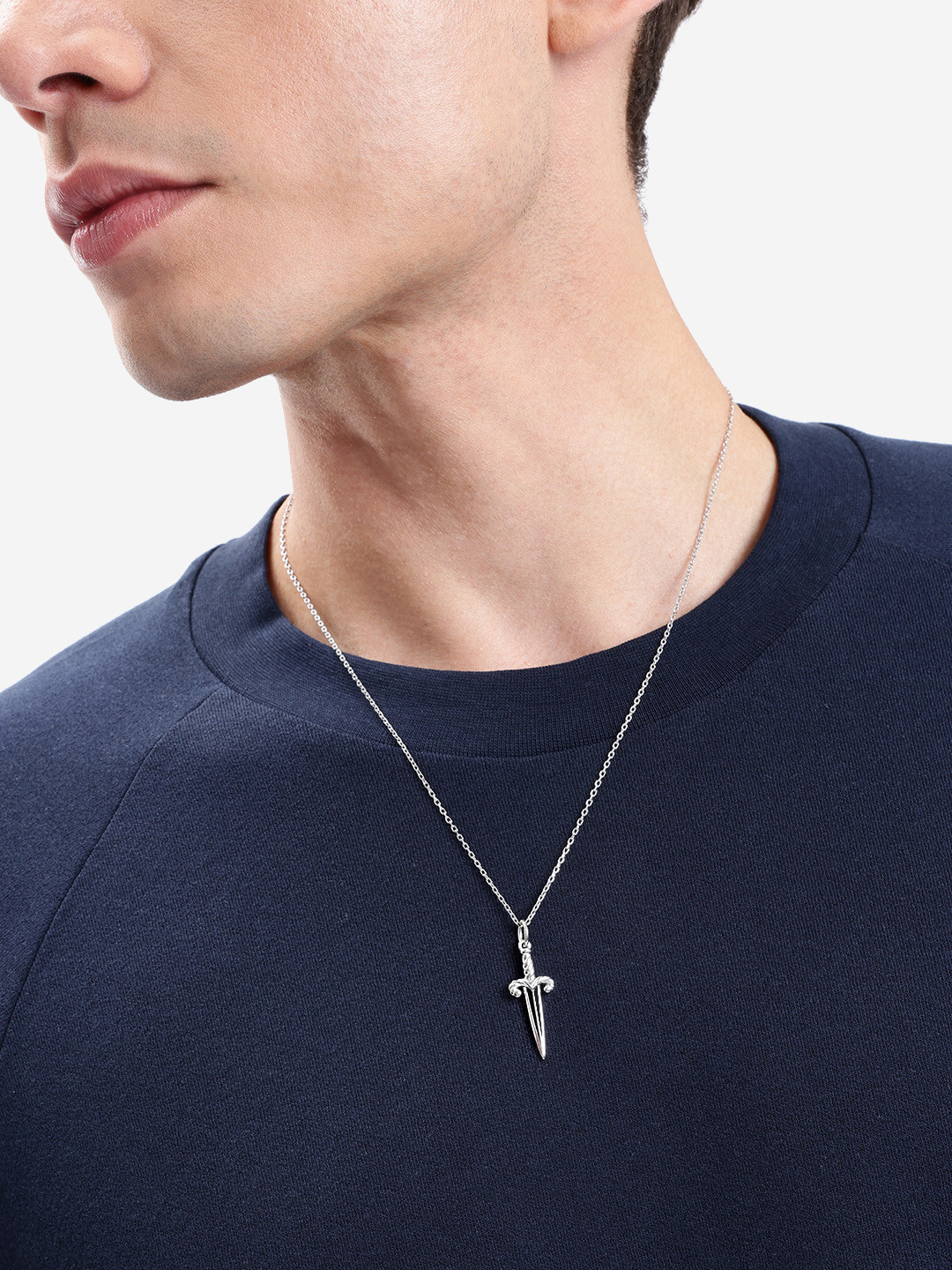 Rhodium Plated Enamel Dagger Pendant and Chain