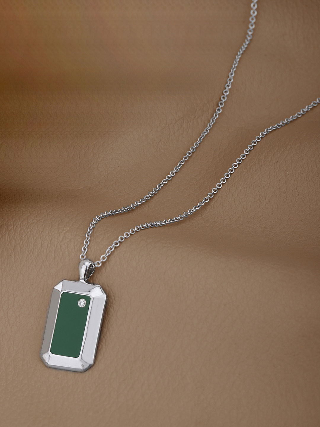 Rhodium Plated CZ Square Pendant and Chain