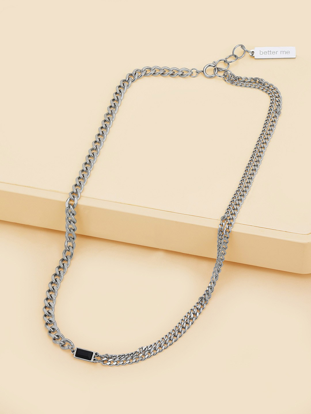 Silver Plated with CZ Double Chain Necklace