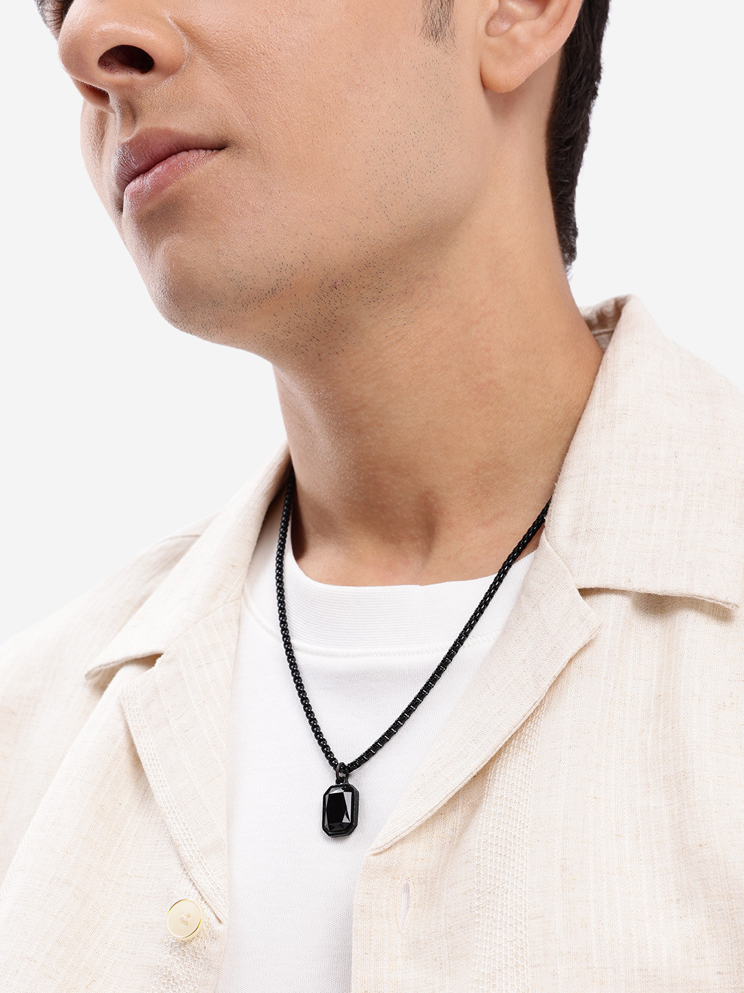 Black Toned Enamel with Crystal Pendant with Chain