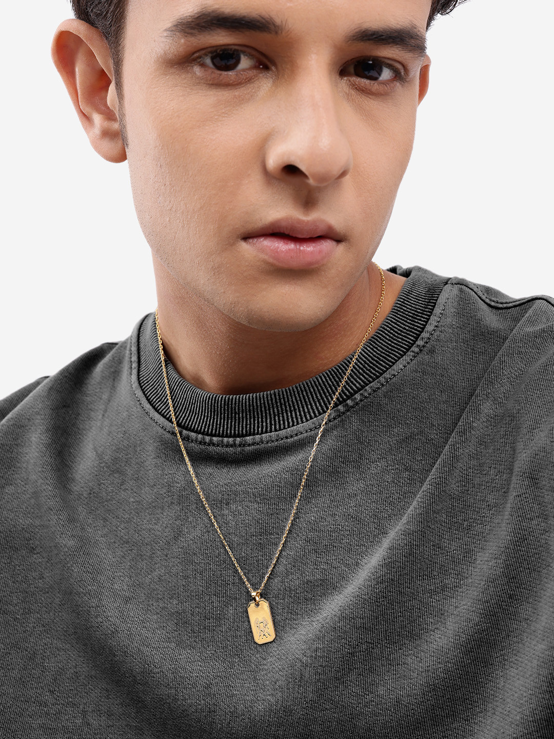 18ktGold Plated Engrave Gemini Pendant and Chain