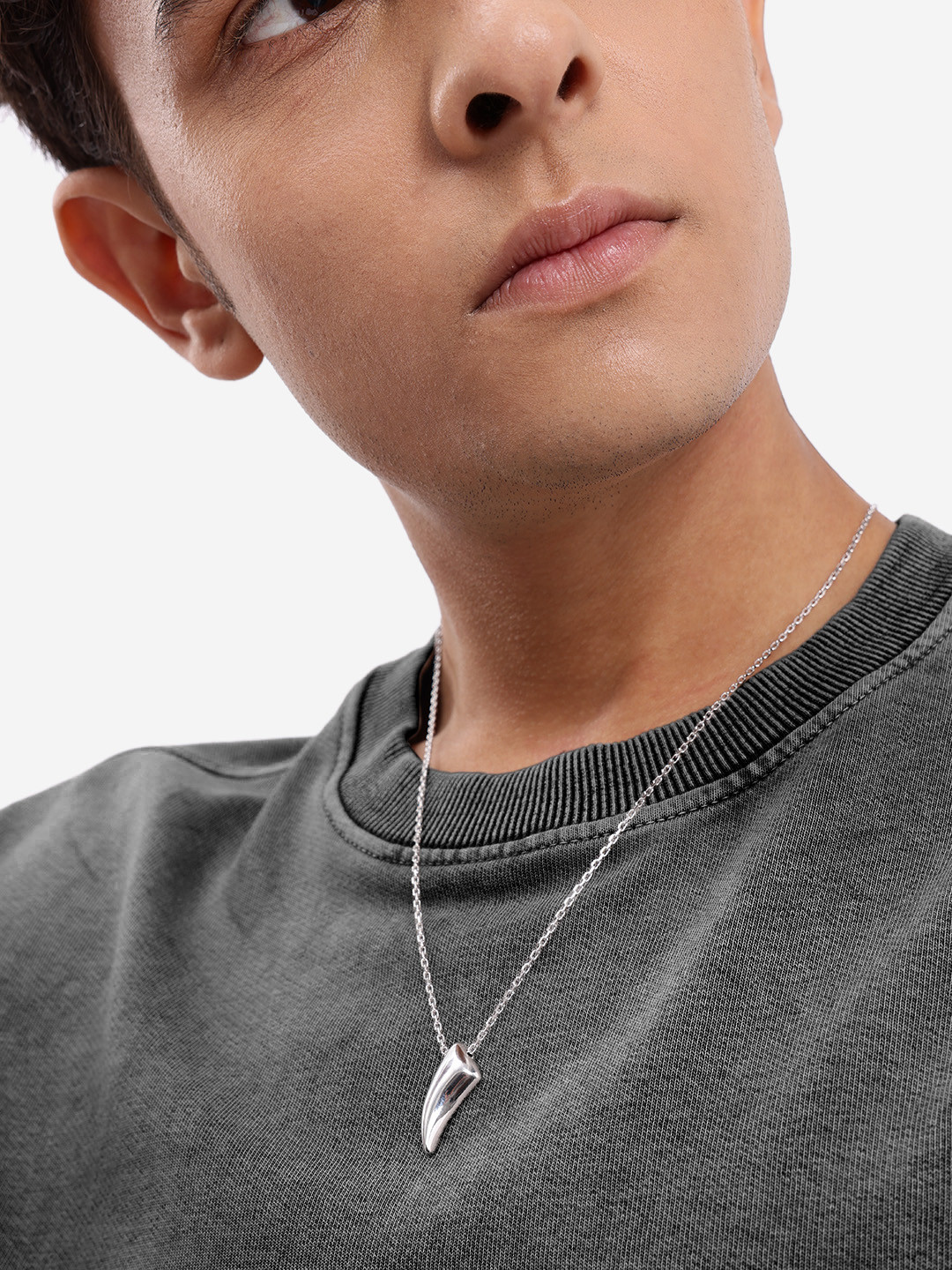 Silver Plated Shark Tooth Pendant and Chain