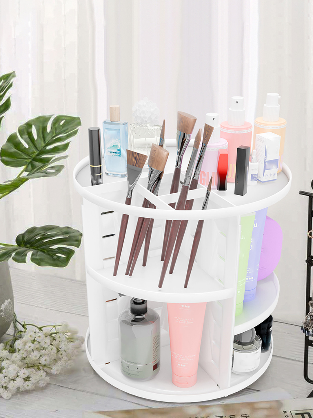 Aura White 360 Rotating Makeup Organiser