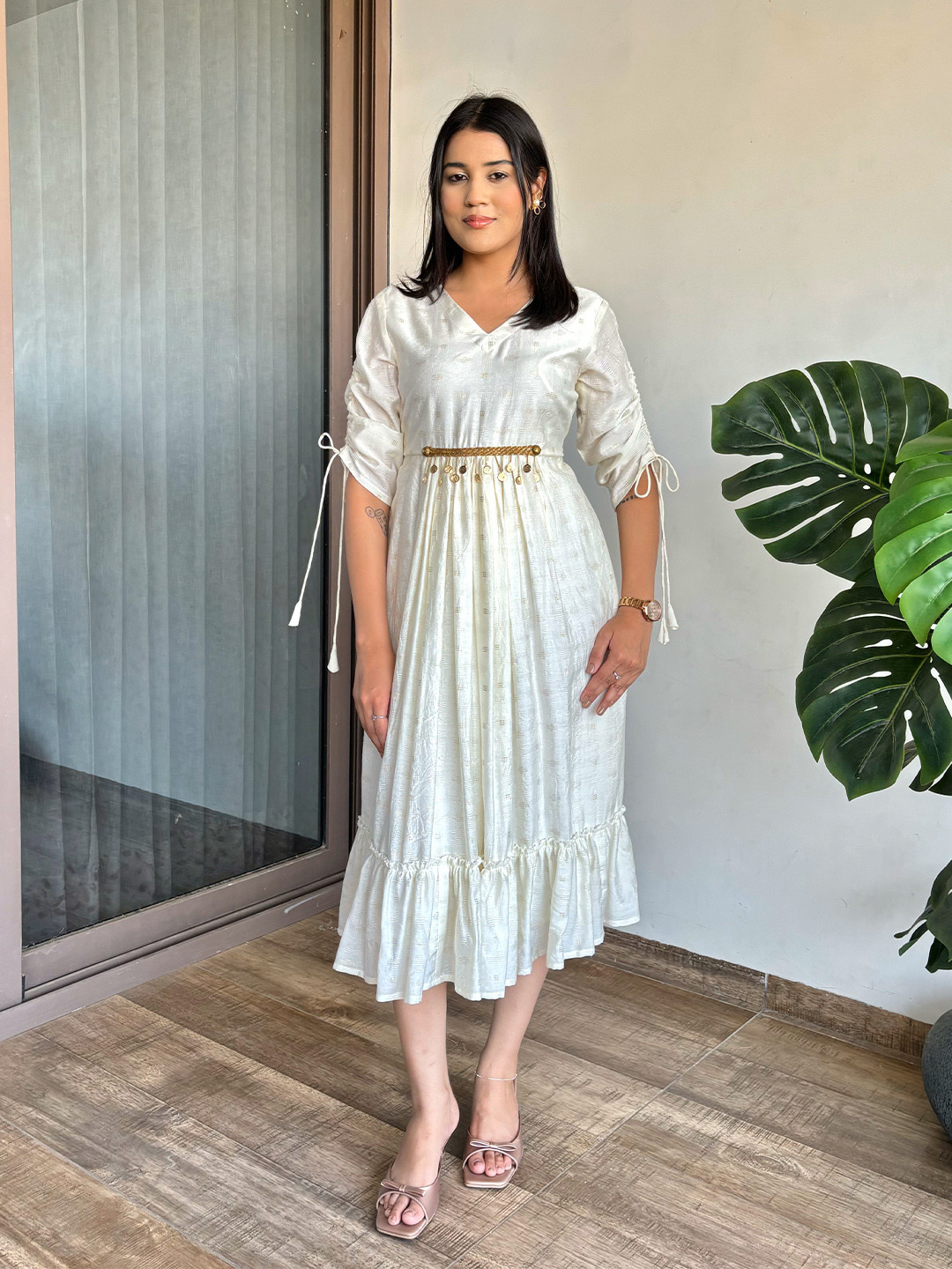 FFI Ivory Bloom Women A-Line Midi Dress