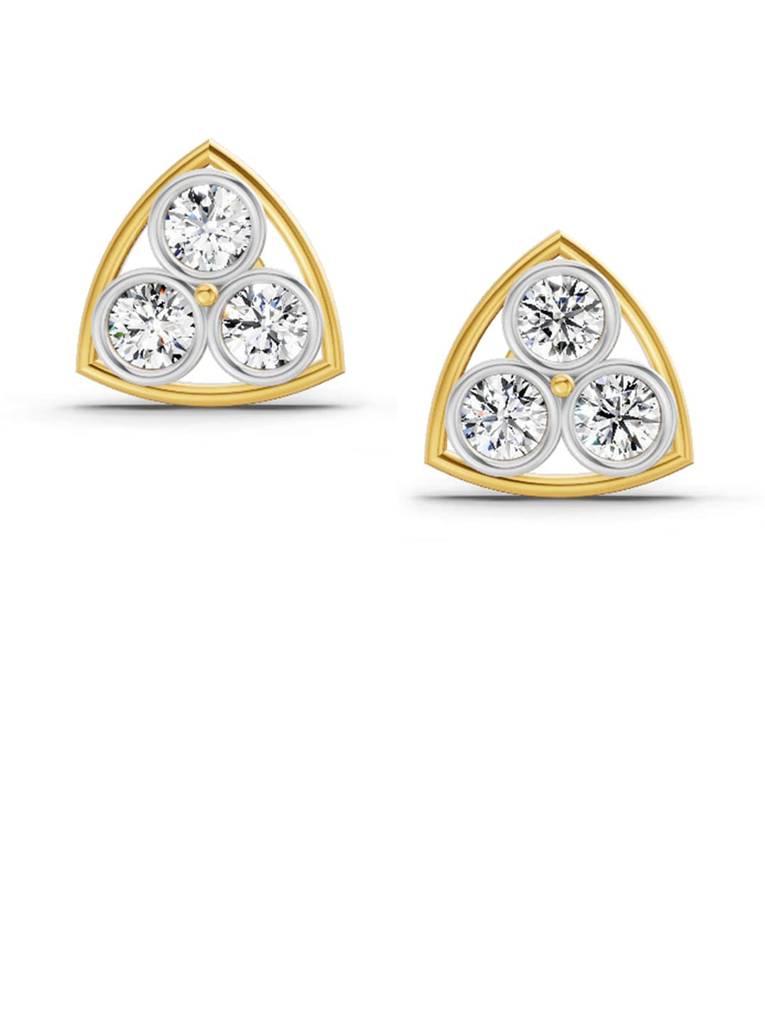 Sparkles Lab Grown Diamond 2.28 Carat Triangular Cluster Stud Earrings 14K Yellow Gold