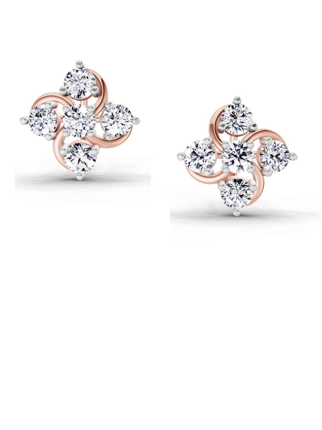 Sparkles Lab Grown Diamond 0.69 Carat Round Flower Stud Earrings 14K Rose Gold