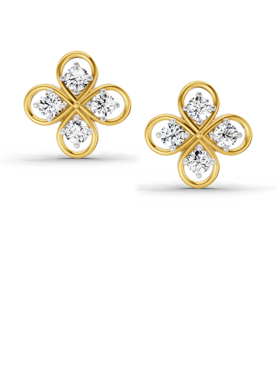 Sparkles Lab Grown Diamond 0.84 Carat Round Clover Stud Earrings 14K Yellow Gold
