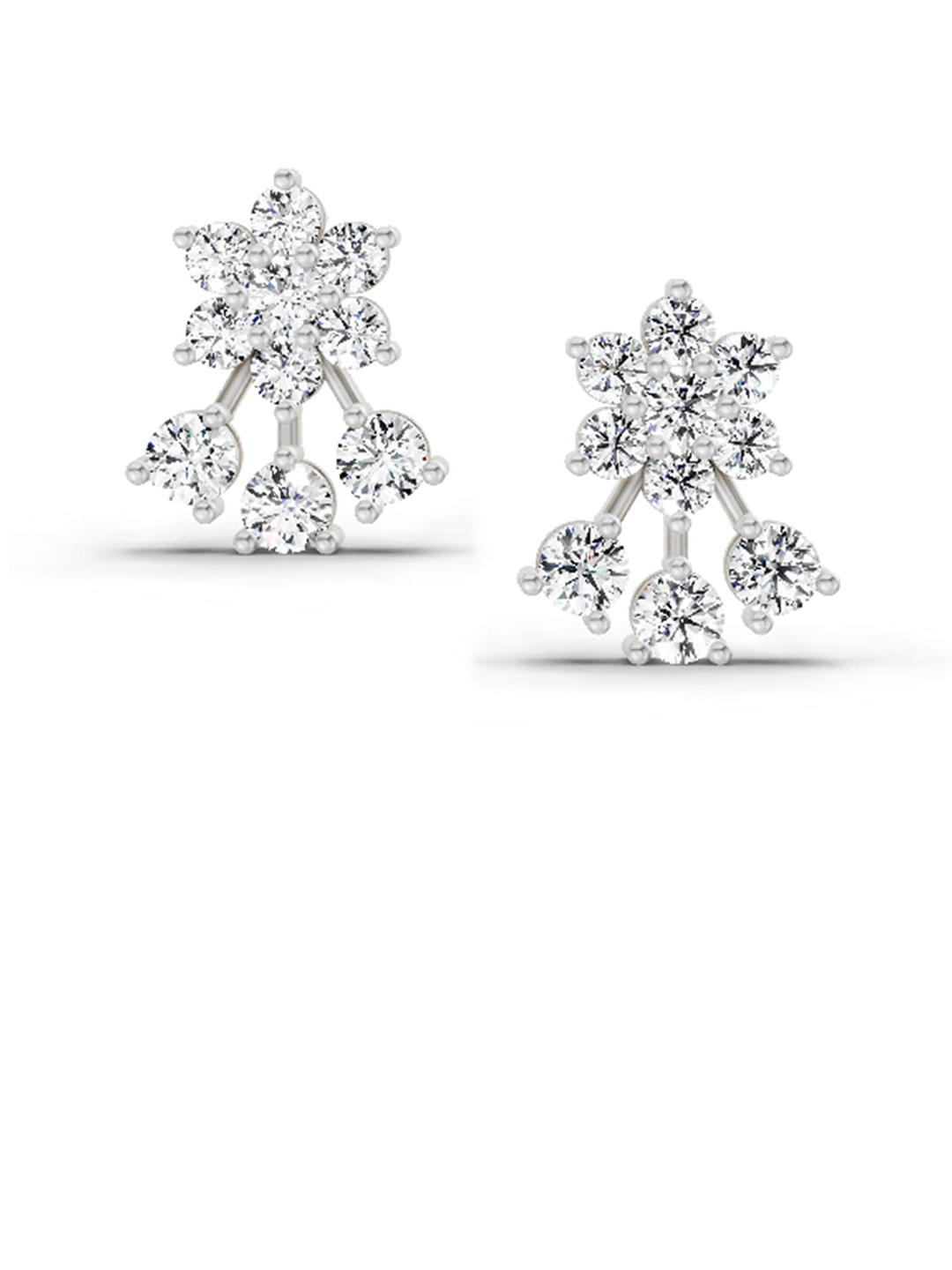 Sparkles Lab Grown Diamond  1.09 Carat Round Floral Stud Earrings 14K White Gold
