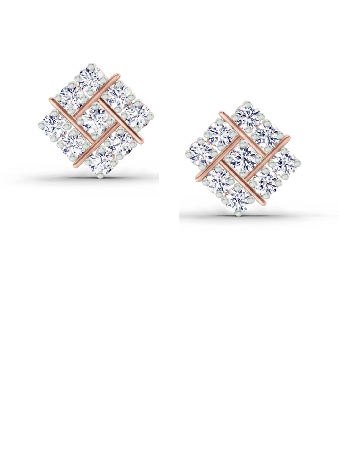 Sparkles Lab Grown Diamond 0.97 Carat Square Cluster Stud Earrings 14K Rose Gold